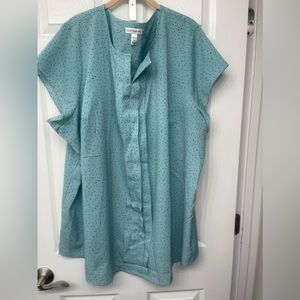 Croft & Barrow 4X Blue Sleeveless Blouse w/ Dark Blue Dots and Pleat Front